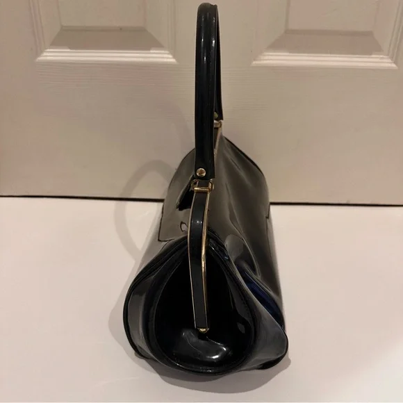 Delicato By Markay Vintage Black Patent Leather Handbag Purse - Picture 2 of 9
